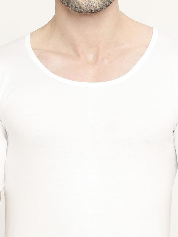 Image of VIP KNITSHRUNK 100% Cotton Antimicrobial Round Neck Half Sleeve Vest Combo Set for Mens with Sweat Absorbent Inner Vest, White