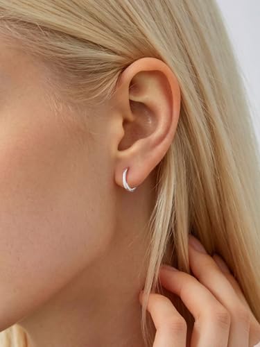Image of ChicSilver 925 Sterling Silver Huggie Hoop Earrings Small Hoop Earrings for Women Hypoallergenic Silver Huggie Earring Cartilage Earrings for Women (6 /8 /10 /12 /14 /16 /18 /20MM)