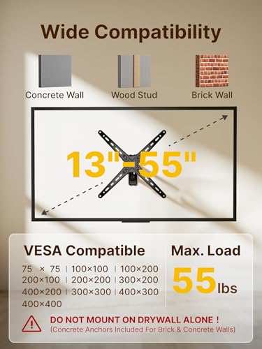 Image of monTEK Full Motion TV Wall Mount Bracket for Most 13-55 Inch LED LCD Flat Screen TVs & Monitors, Swivel Tilt Extension Rotation with Articulating Arms, TV Mount Max VESA 400x400mm, up to 55lbs