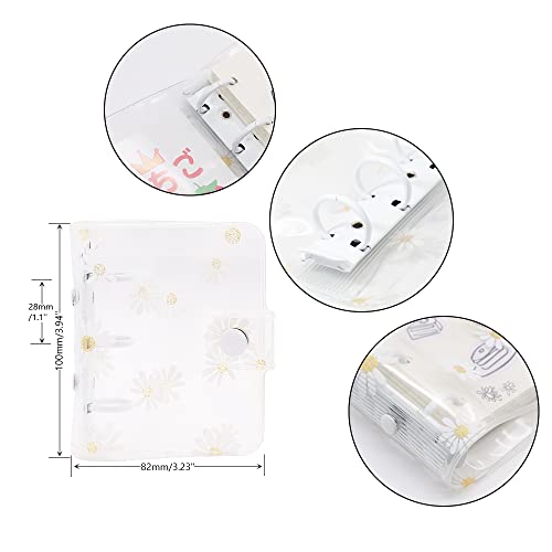 Mini Size 3-Ring Binder Cover Clear Daisy Refillable Pvc Notebook Binder With Snap Button Closure File Folder For 3-Holes Filler Paper Loose Leaf Personal Planner #TOP1
