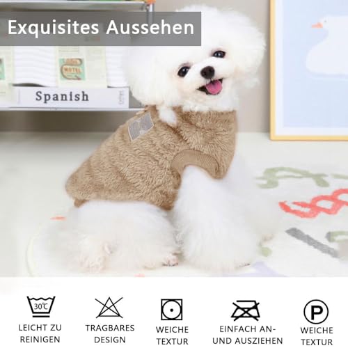 Voarge Haustier-Wintermantel aus Wolle mit D-Ring, Winter Warmer Hund Katzenpullover Kleidung Haustiermantel Kostüm Welpenpullover, Grau, M (Braun, L)