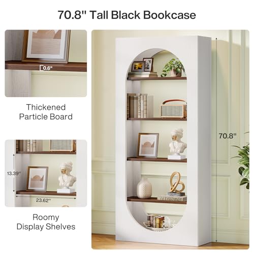 Image of Tribesigns 5-Tier White Bookshelf, 70.87-Inch Tall Arch Bookcase with Storage, Modern Arched Book Shelf Storage Organizer for Living Room, Home Office