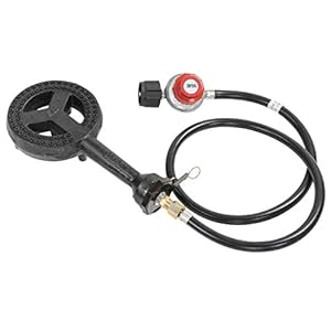 Concord 6″ Diameter High Pressure Banjo Jr Burner Head with Brass Orifice and Build in Stand (Burner Head with Regulator Hose)