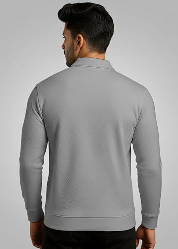 Image of Peppyzone Men's Full Sleeve Textured Polo T-Shirt with Collar | Stylish Chain Zip Tshirt for Man | Premium Polyester Lycra Stretch Fabric | Long Sleeve T Shirt for Men