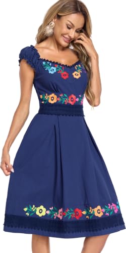 Image of Women's Mexican Dress Embroidered Causal Lace Party Dress