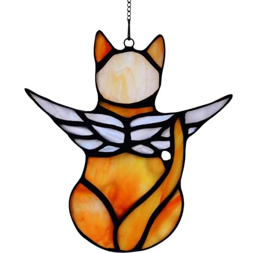 Cat Angel Memorial Statue, Stained Glass Window Hanging Decorations, Loss