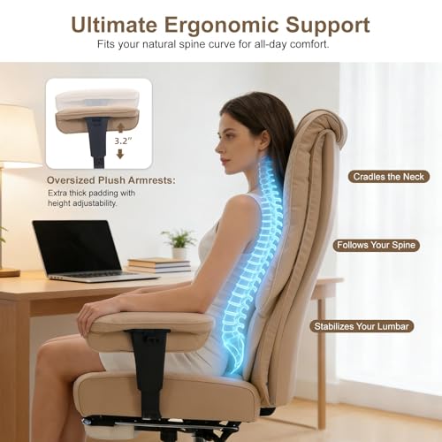 Image of EXCEBET Big and Tall Office Chair 400lbs Wide Seat, Leather High Back Executive Office Chair with Foot Rest, Ergonomic Chairs Lumbar Support for Lower Back Pain Relief, All-Day Comfort (Brown)