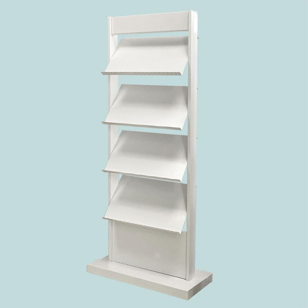 Metal Literature Display Rack with 4 Shelves, Freestanding Floor Magazine and Brochure Holder for Office Lobby, Trade Shows, Retail Stores(White)