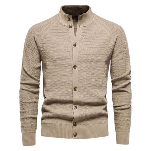 Winter Men's Knitted Button Cardigan Sweater Cotton Stand Collar Sweater Casual Warm Sweater Khaki Size S 55-65 kg#Size S 55-65 kg