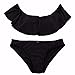 JIANLANPTT Women Retro Swimwear Solid Color Off Shoulder Flounce Ruffle Bikini Sets Beach Swim Bathing Suit Black XL(US6-8)