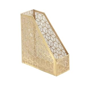 Deco 79 Metal Geometric Single Slot Magazine Holder with Laser Carved Design, 5″ x 10″ x 12″, Gold