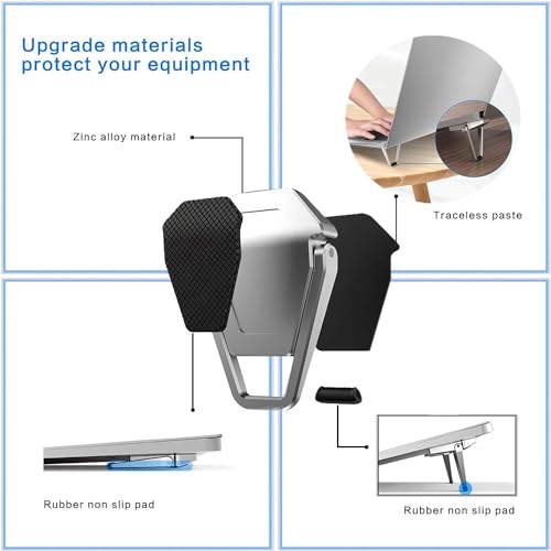 Image of Portable Laptop Stand for Desk, Foldable Aluminium Laptop Cooling Stand, Mini Invisible Laptop Riser Compatible with MacBook, Dell, HP, Lenovo, Acer - Lightweight Ergonomic Metal Stand