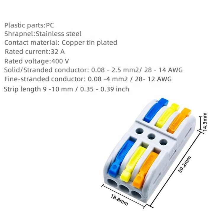 Image of ZIVIK 3 in 3 Out Mini Compact Wire Connectors With Test Hole,50 Pcs Compact Lever Cable Nut Jointner, Universal Quick Wiring Cable Connection Push-in Conductor, Cable Conductor Clamp (50, 3 In 3 Out)