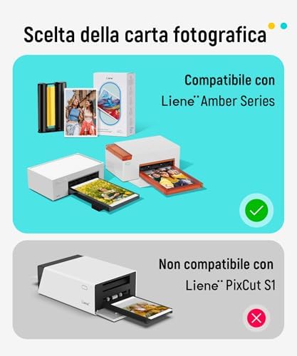 Kit di ricarica originale per sublimazione termica Liene Amber, 40 fogli 10x15 cm + 1 cartuccia, compatibile con stampan