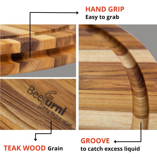 Beefurni Premium Round Wood Cutting Board With Juice Groove, Teak Wooden Cutting Boards For Kitchen, Small Chopping Board, Gifts For Mom, Gifts For Dad, 1 Year Warranty (S, 15.8 X 15.8 X 1.25 Inches) #TOP3