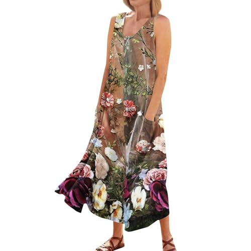Plus Size Cotton Linen Summer Dresses for Curvy Women 2025 Sleeveless Maxi Vacation Beach Sundresses with Pockets