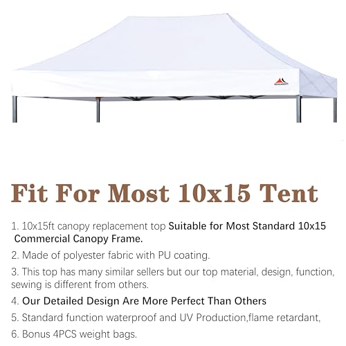 Image of SCOCANOPY 10x15 Canopy Replacement Canopy Top,Canopy Cover ONLY, Bonus 4Pack Weight Bag (White)