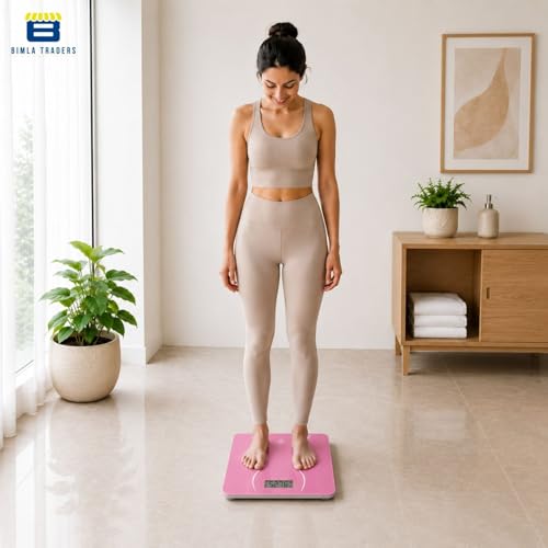 Image of Btag Premium Digital Body Weight Scale | 26x26 cm Wide Platform | Clear LCD Display | Anti-Skid Base | 180 kg Capacity S-Shape Design (Pink)