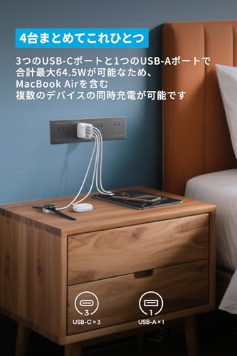 Anker Zolo Charger (70W, 4 Ports) ホワイト【 PD対応/PSE技術基準適合】iPhone シリーズ/Air MacBook Windows PC iPad Galaxy Android スマートフォン ノートPC 各種 その他機器対応