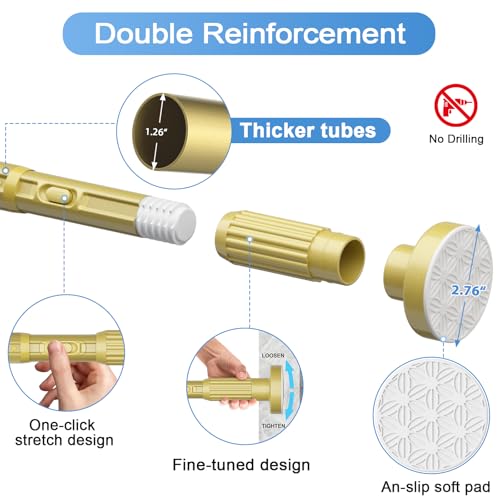 Image of Long Tension Rod 41-103inch Gold Tension Curtain Rods no Drilling | 1.26 inch Diameter Outdoor Curtain Rod for Patio,Windows,Anywhere Heavy Duty Spring Rods Adjustable