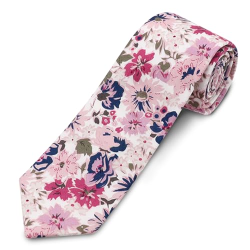 Image of Cotton Floral Ties for Men 2.76 inch Men's Skinny Tie Linen Flower Printed Neck Tie for Wedding Dating Party