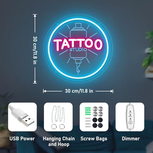 Image of TATTOO Studio Neon Sign LED Tattoo Wall Decor USB Powered Adjustable Brightness Dimmable Neon Light for Business Stores Birthday Christmas Gifts