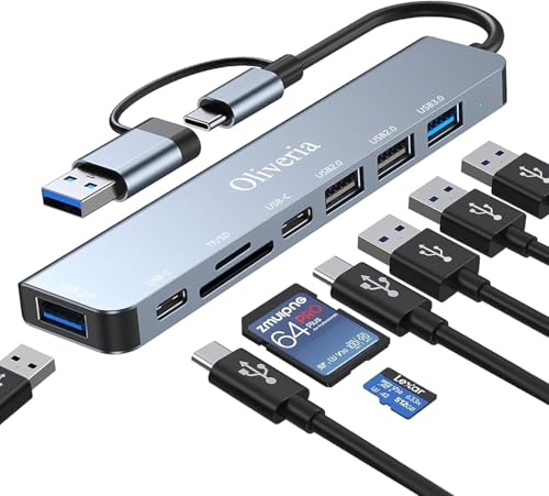 Oliveria USB C Hub 3.0, 8 in 2 USB Hub 3.0 Multiport Adapter mit SD&TF Kartenleser, USB 3.0&USB 2.0 Ports, USB-Anschluss USB-Typ C Hub für MacBook Air/Pro, Galaxy, Windows, etc