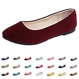 Hwalleum Women's Ballet Flats, Womens Simple Casual Flat Shoes Solid Color Pumps Ladies Girls Dolly Ballet Ballerina Work Smart Office Formal Comfort Pointed Toe Slip On Flats Shoes Wine Red