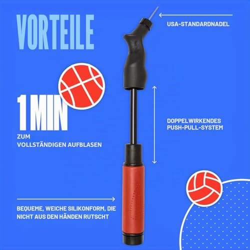 SPORTBIT Ballpumpe mit 5 Nadeln Set - Handpumpensystem zum Aufpumpen - Passt für jeden Sportball Volleyball Basketball Fußball Gymnastik… – Ansicht 3