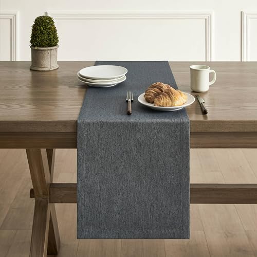 Image of ZeeMart Basic Linen Style Table Runner, 14 x 108 Inch Charcoal, Rustic Farmhouse Grey Table Runners 108 Inches Long, Everyday Polyester Table Runner - Machine Washable & Easy Care