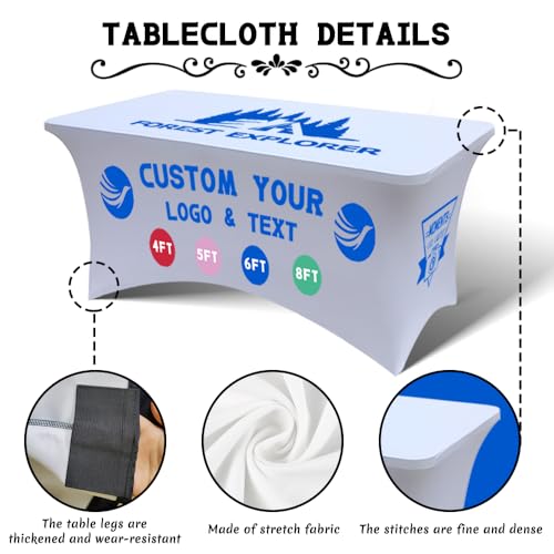 Personalized Table Cloth with Logo Image Customized Tablecloth 4FT/5FT/6FT/8FT Spandex Customized Table Cover Promotional Business Tradeshow Events Birthday Party Wedding (5FT Spandex(Closed back))