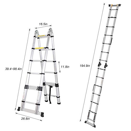 SogesPower 16.5 FT Aluminum Telescoping Ladder Extension Ladder Multi-Purpose Folding Telescopic Ladder with EN131 Standard 330 lbs Capacity,SPJF-UP500D