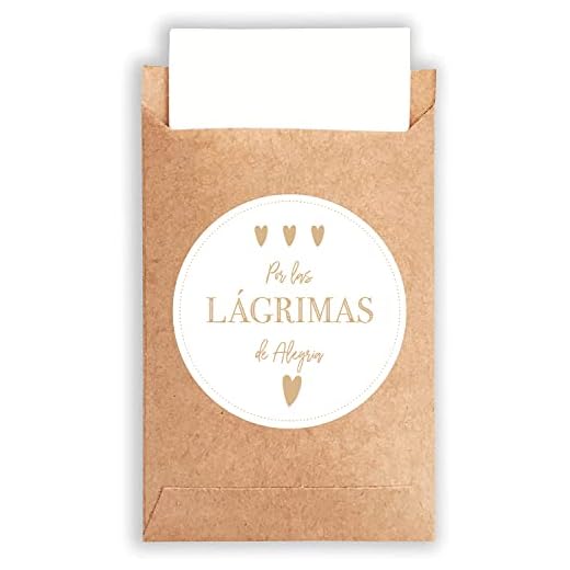 Plantvibes 100 Sobres y 100 Pegatinas de Lágrimas de Felicidad de Papel Natural en Estilo Vintage para la Boda, Pañuelos, Mitones y Joyas