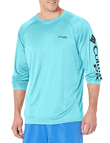 Columbia Men's PFG Terminal Tackle Long Sleeve Fishing Shirt, Gulf Stream/Black Logo, Medium