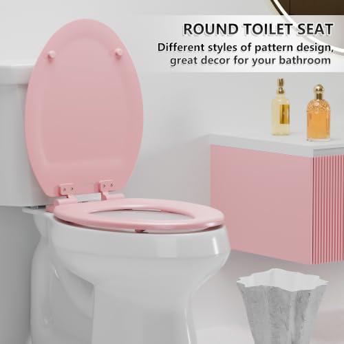 Image of Angol Shiold Slow Close Wood Toilet Seat（Pink, Elongated 18.5''）