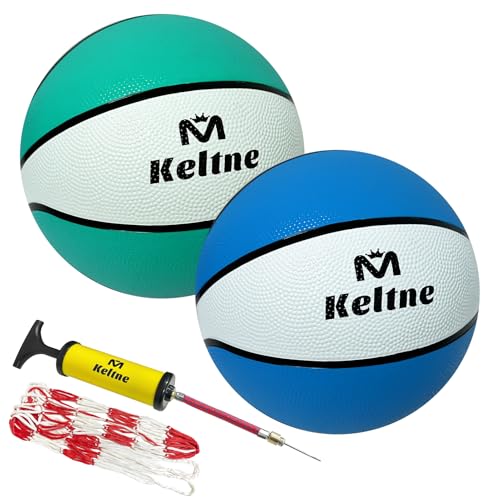 Keltne 9 Inch Water Basketball 2PCS, Size 6 - Rubber Pool Basketballs with Air Pump & Net for Swimming Pools Basketball Hoops