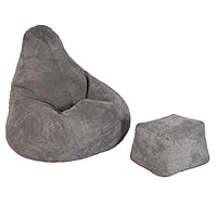 ££££££££ ££££ Adult Highback Bean Bag Chair | Corduroy Fabric Indoor Living Room Gaming Beanbag Lounger | Internal Liner | Ergonomic Design for Body Support (Bean Bag + Footstool, Cha