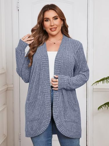 Image of BELAROI Women Plus Size Cardigan Sweater Fall Outfit | Open front long cardigan, lightweight sweater, versatile layering tops for fall winter, daily wear, outdoor, office clothes