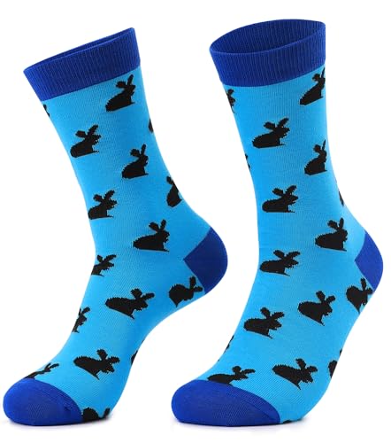 Product Image of the Aueyan Easter Basket Stuffers for Teens Adults Men,Mens Easter Socks Teen Boy Easter Gifts for Husband Dad Funny Bunny Socks Blue Rabbit Print Costume Accessories Men's Crew Socks Size 10-13 13-15