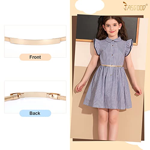 JASGOOD Kids Skinny Gold Metal Waist Belt for Girls Elastic Metal Chain Waist Belt4