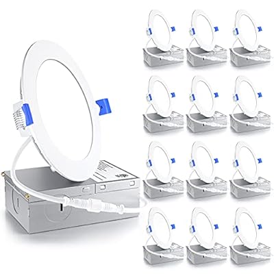 Ensenior 12 Pack 4 Inch LED Recessed Light, Dimmable, 5000K Daylight, 750LM High Brightness, 9W 120V, Damp Rated, ERL-9X-ETL, Ultra-Thin Canless Wafer Light - ETL & FCC & IC