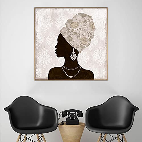 Tableau femme africaine portrait sur toile 50x50 cm déco salon
