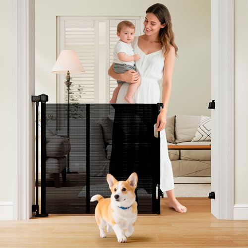 Miumoon One-Hand Operation Retractable Baby Gates, 59 inch Retractable Gate with Reinforced Strip...