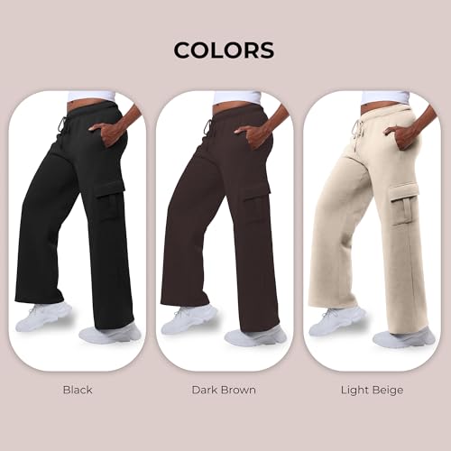 3 Pack Sweatpants Women, Wide Leg Cargo Womens Sweatpants, Wide Leg Pants with Pockets (Available in Plus)3