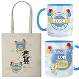 Kembilove® Taza y Bolsa Personalizada Graduación 2024 | Regalo Niño Fin de Curso Infantil o Primaria | Set con Nombre Colegio y Frase Motivadora | Detalle Original para Niño Graduado Escolar