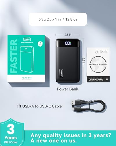 Image of INIU Portable Charger, 20000mAh USB C in & Out Power Bank Fast Charging, PD 3.0+QC 4.0 LED Display Phone Battery Pack Compatible with iPhone 17 16 15 14 13 Pro Samsung S23 Google iPad Tablet, etc