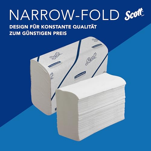 Scott Essential Papierhandtücher – weißes Handtuchpapier mit Narrowfold, effektives Händetrocknen, 100% Recyclingfasern, 12 Clips x 220 Falthandtücher (insges. 2.640 Tücher), Artikel-Nr. 6636
