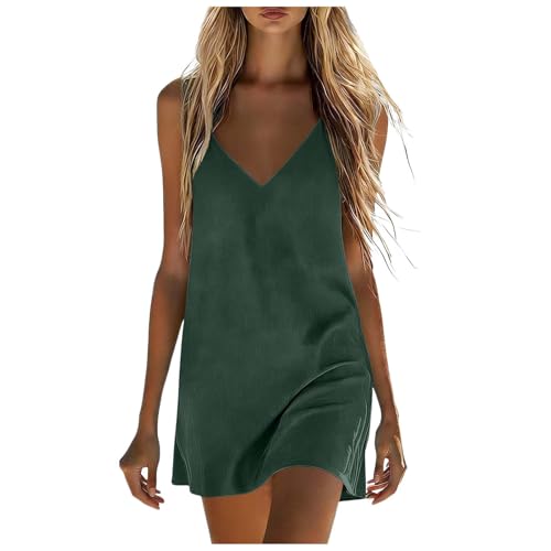 Vestidos de Verano para Mujer 2026 Algodón y Lino Vestido Corto Falda de Tirantes Elegante y Cómodo para Playa, Vestidos Largo Cintura Alta Cómodo y Transpirable Vestidos Playeros (L)