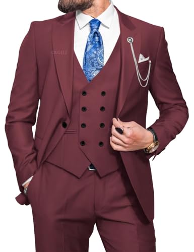 Mens Wedding Suits 3 Piece Slim Fit Double Breasted Suit Men Classic Solid One Button Prom Dress Blazer Vest and Pants