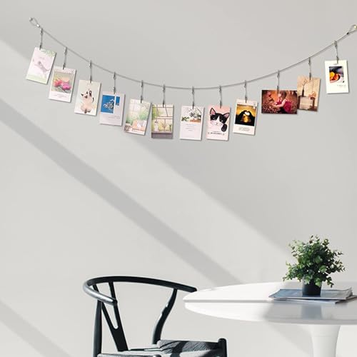 Image of Photo Hanging Display with Clips, Wall Hanging Photo Display, DIY Picture Photo Frame String Photo Display Cable Wire Rod String with 12 Clips
